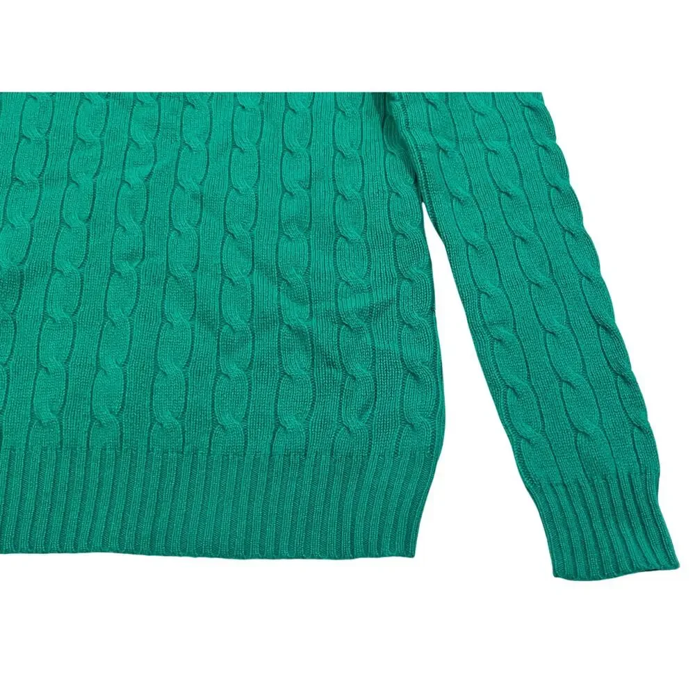 RALPH LAUREN NWT $425 100% Cashmere Cable Knit Slim Fit Crewneck Sweater Green M